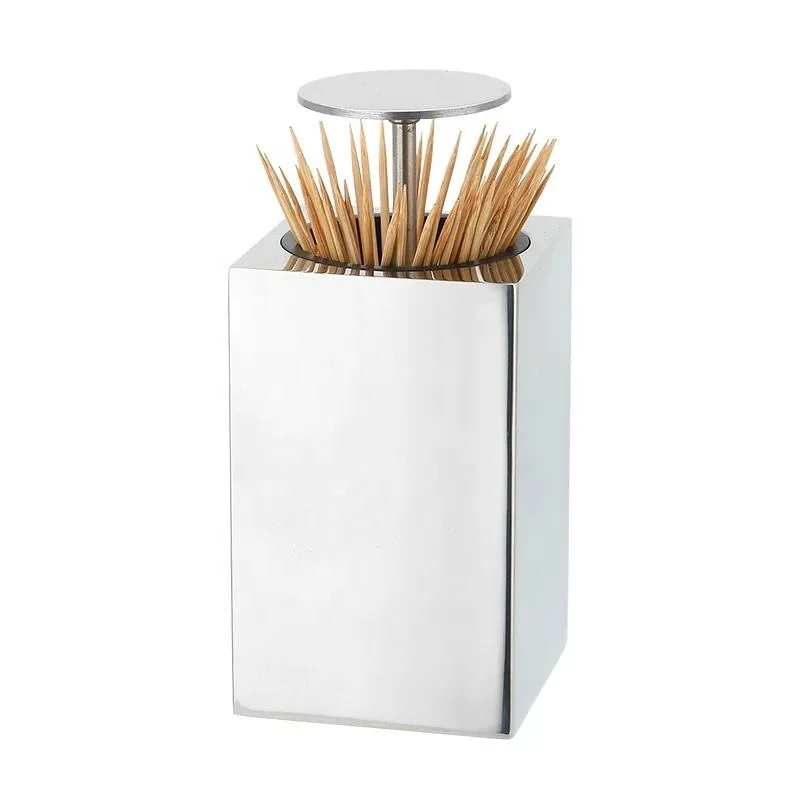 Toothpick Holder Stainless Steel Round Press Toothpick Dispenser Portable Retractable Toothpick Box