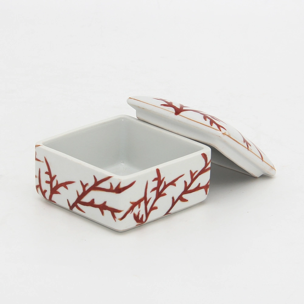 JW017 Wholesale Porcelain Swab Toothpick Storage Box Seasoning Powder Jar Ceramic White Square Customize Jewelry Box