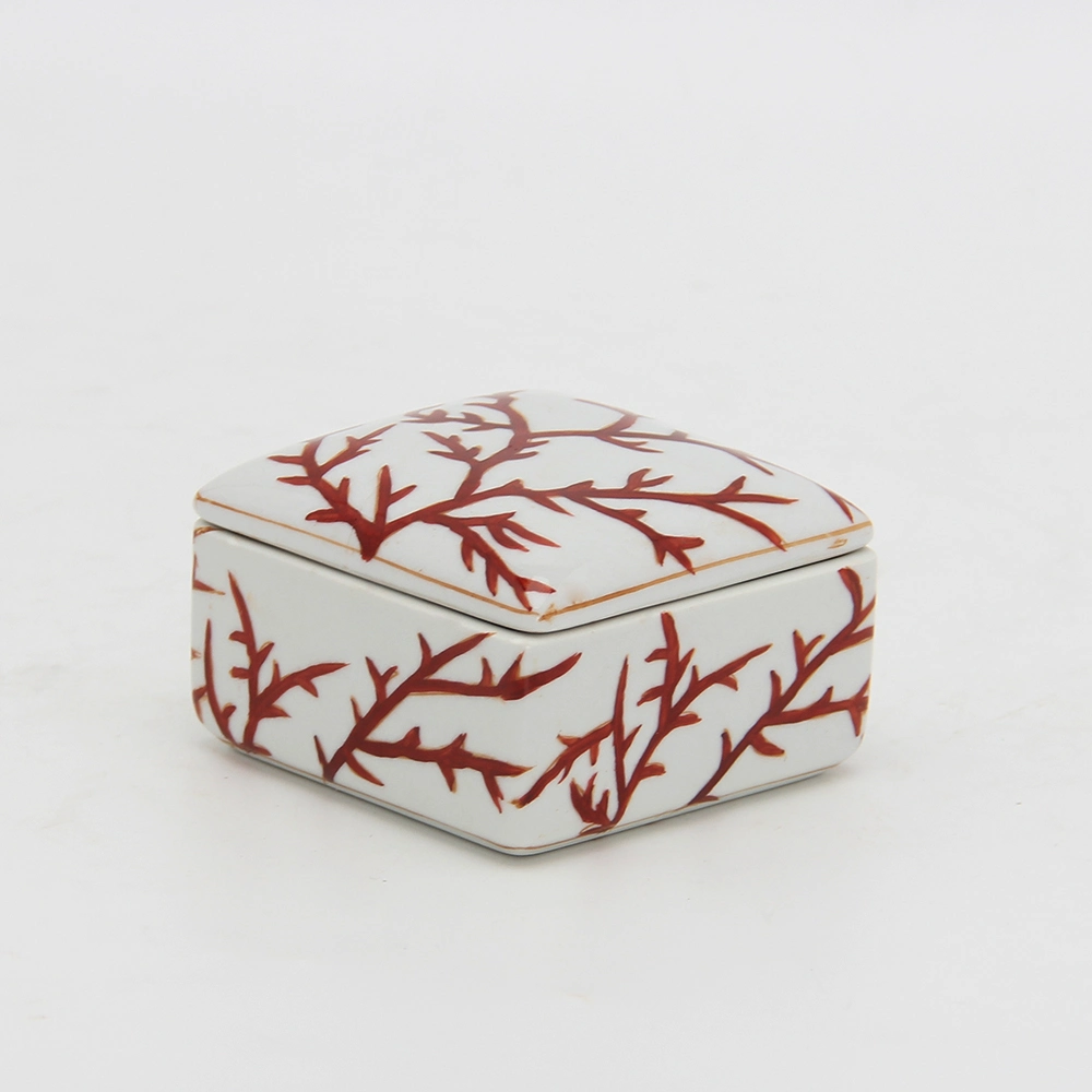 JW017 Wholesale Porcelain Swab Toothpick Storage Box Seasoning Powder Jar Ceramic White Square Customize Jewelry Box